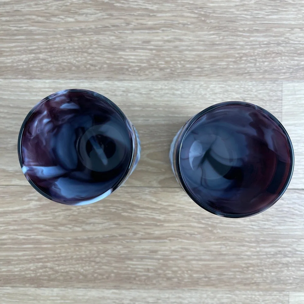 Imperial Glass Purple Slag Glass Morning Glory Tumblers Set of 2 Vintage IG Logo